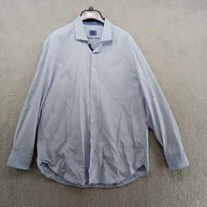 Mickelsons London Shirt Mens‎ XL Blue White Geometric Print Cutaway Collar
